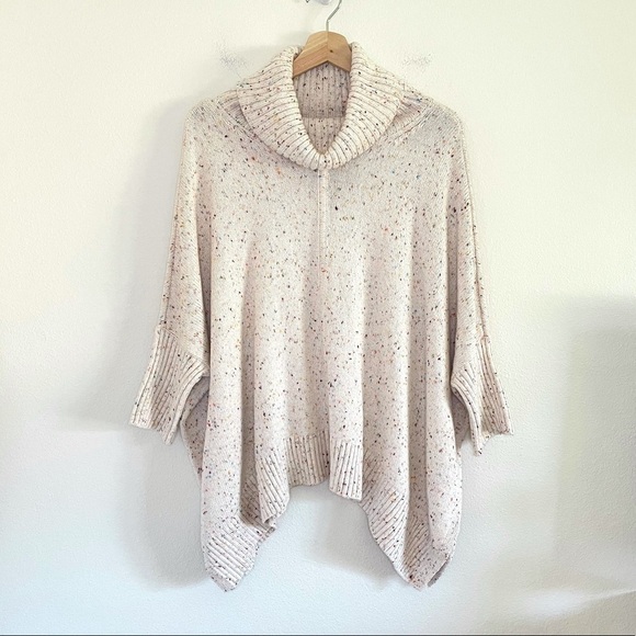 NWT LOFT Speckled Knit Turtleneck Poncho Sweater Cream Rainbow Confetti Small - Picture 3 of 15